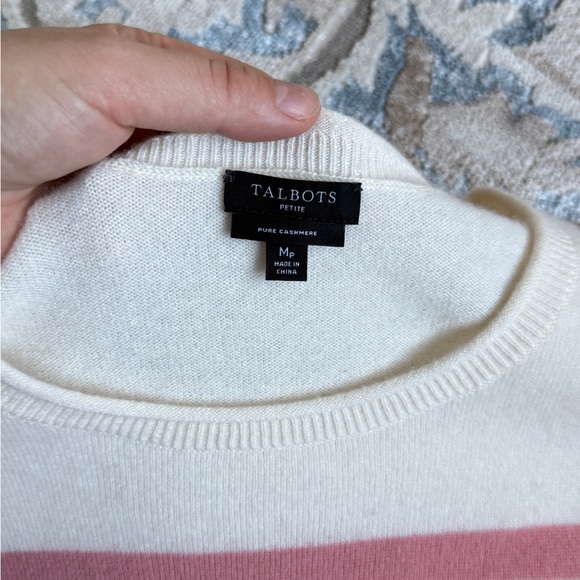 Talbots cashmere crewneck pullover beige base with multicolor stripes size MP - Picture 6 of 8